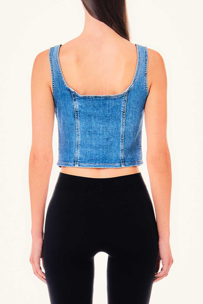 Mavi Askılı Denim Büstiyer