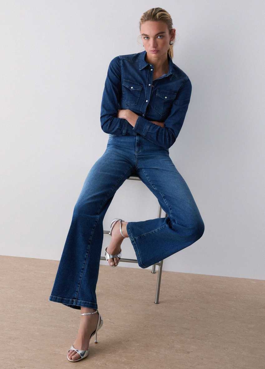 Mavi Yüksek Bel Flare Denim Pantolon