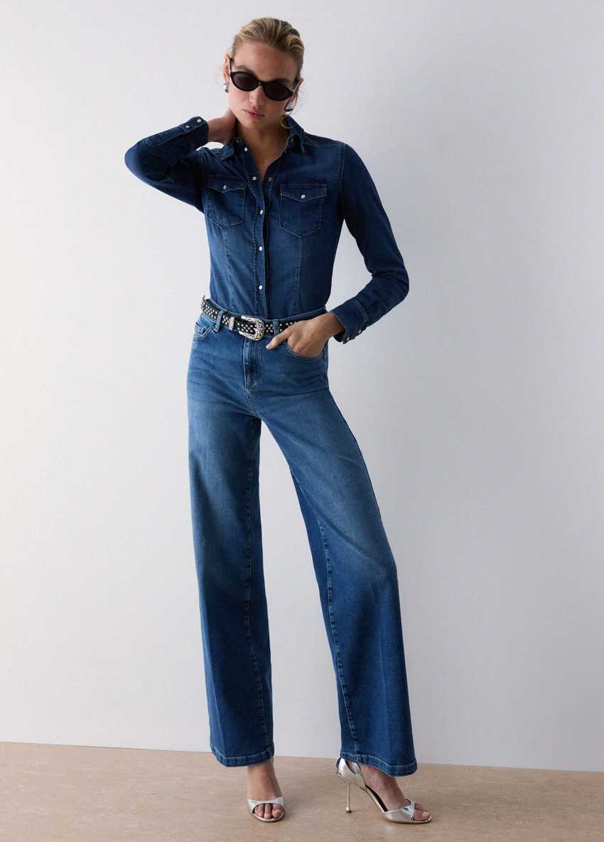 Mavi Yüksek Bel Flare Denim Pantolon