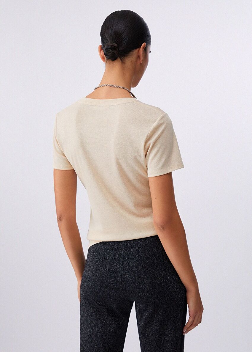Açık Sarı Kısa Kollu Moda Tişört