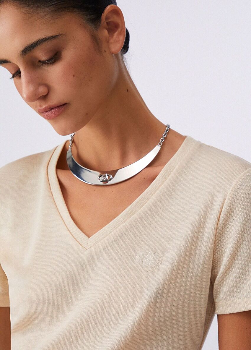 Açık Sarı Kısa Kollu Moda Tişört