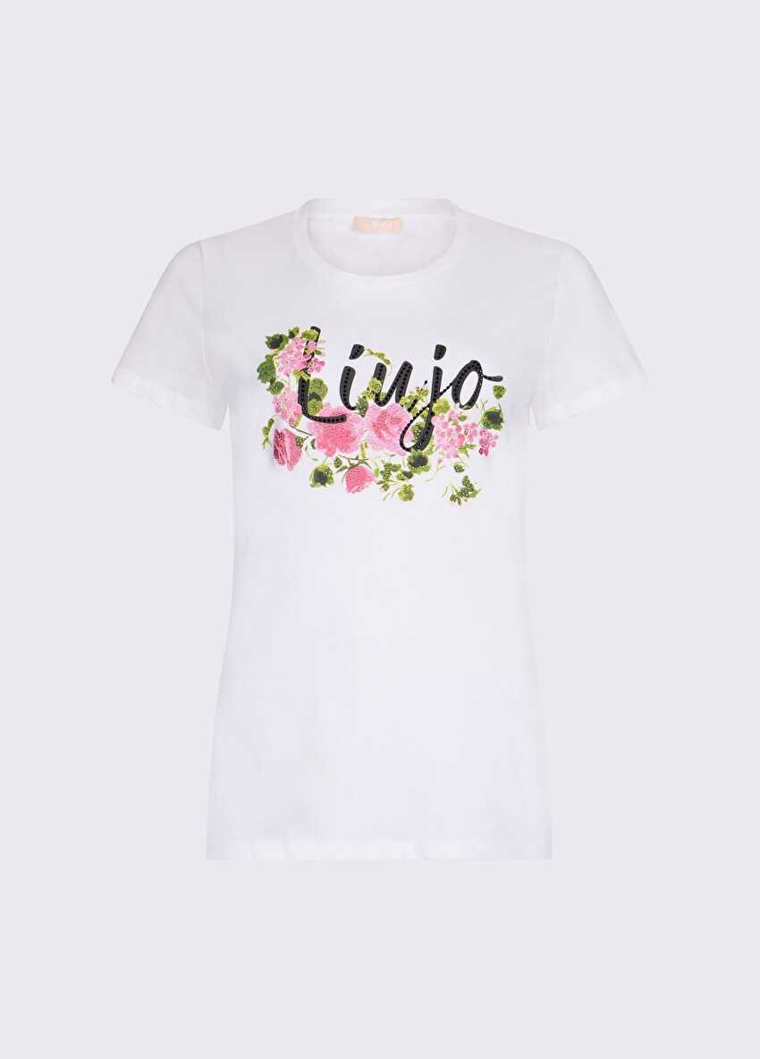 Beyaz / Pembe Kısa Kollu Moda Tişört