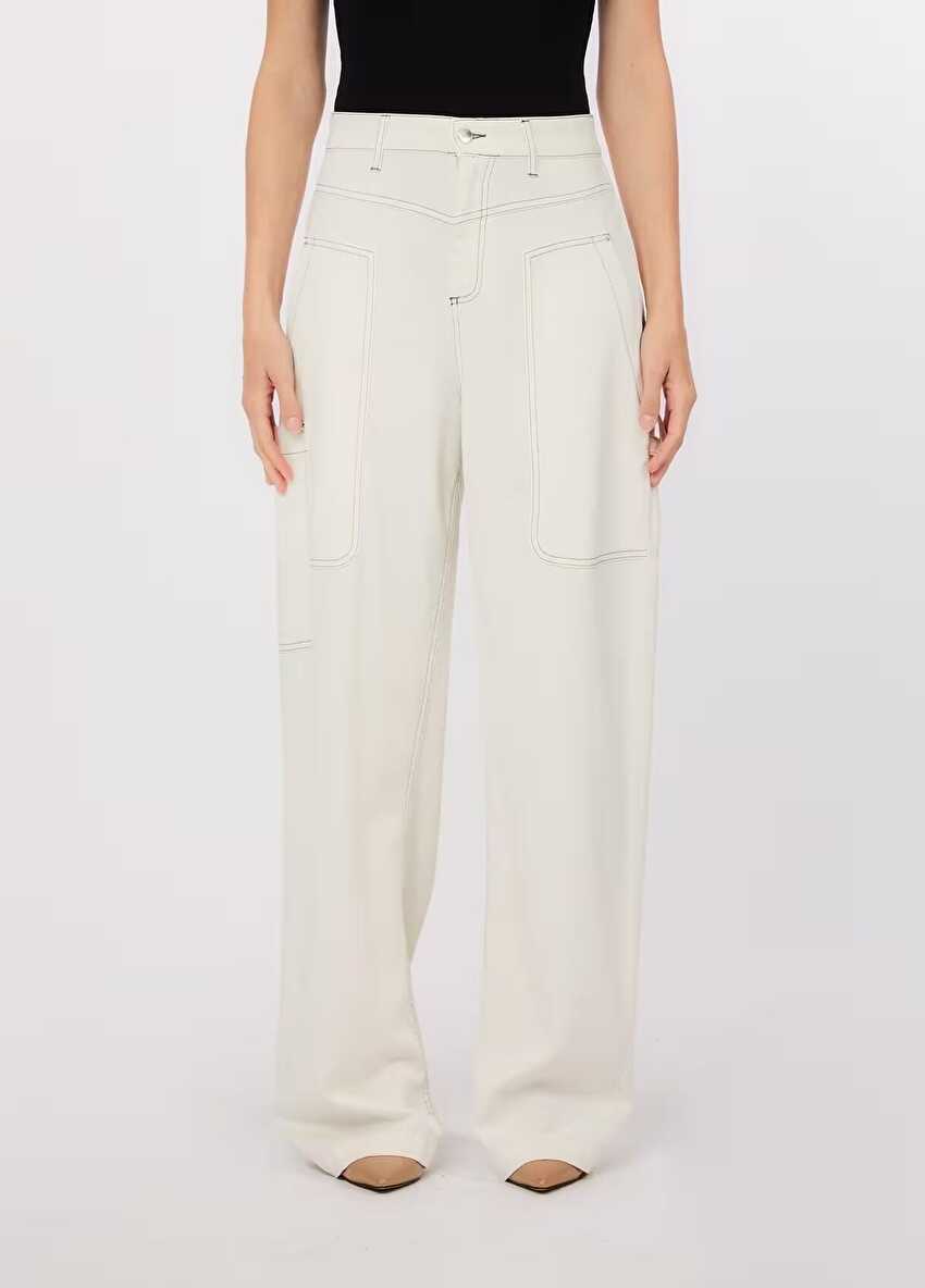 Kontrast Dikişli Wide Leg Pantolon