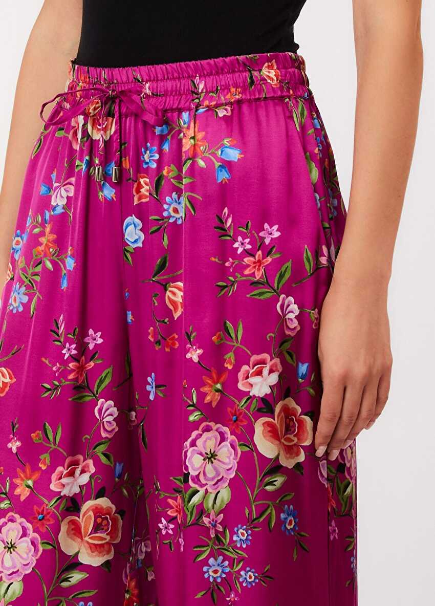 Floral Desenli Wide Leg Pantolon