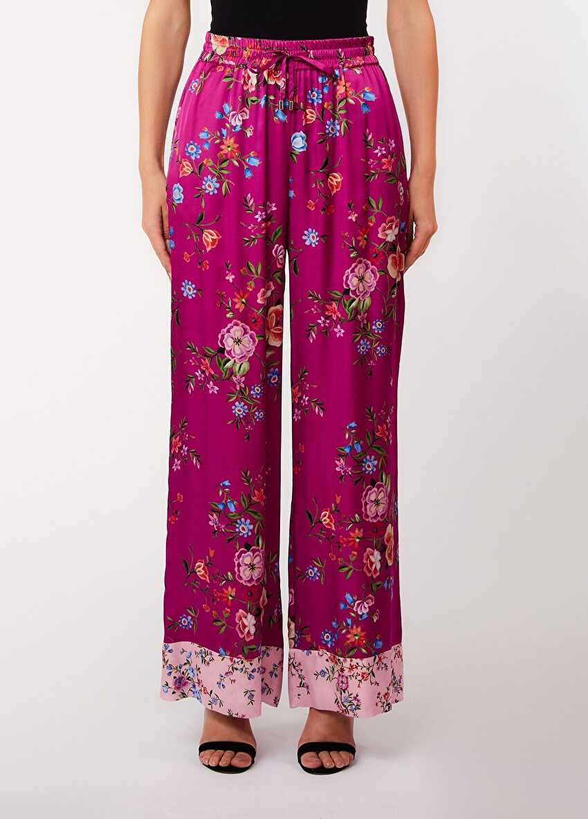 Floral Desenli Wide Leg Pantolon
