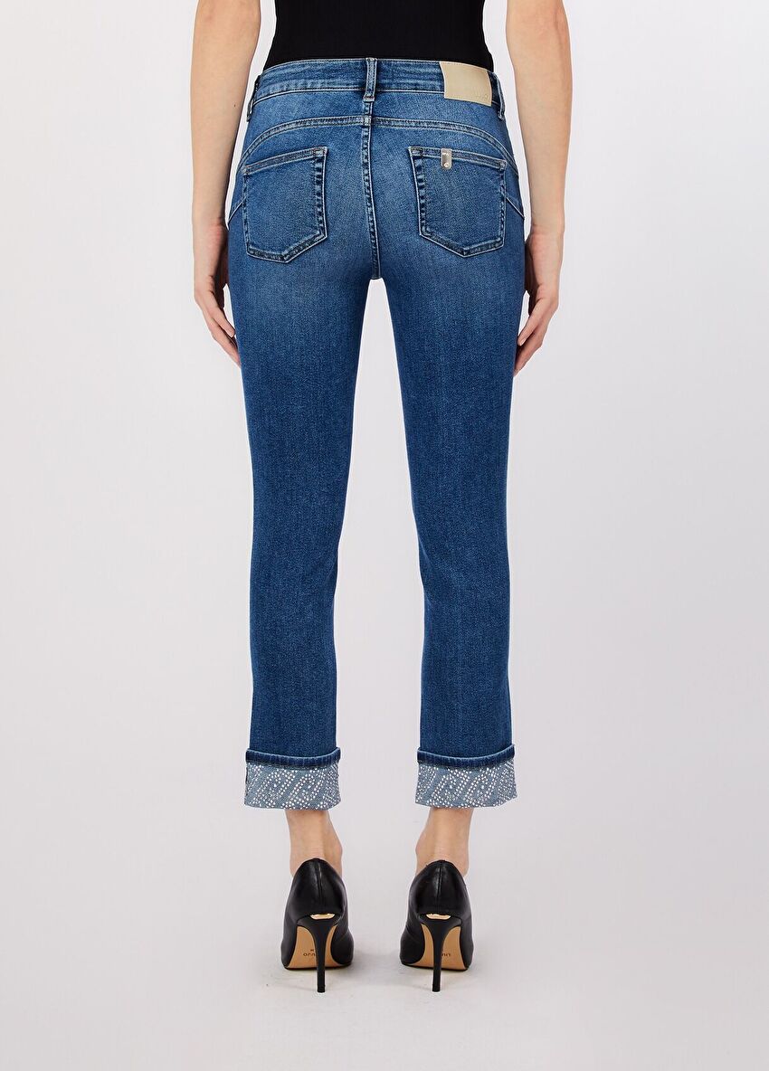 Taş İşlemeli Paça Detaylı Skinny Jean Pantolon