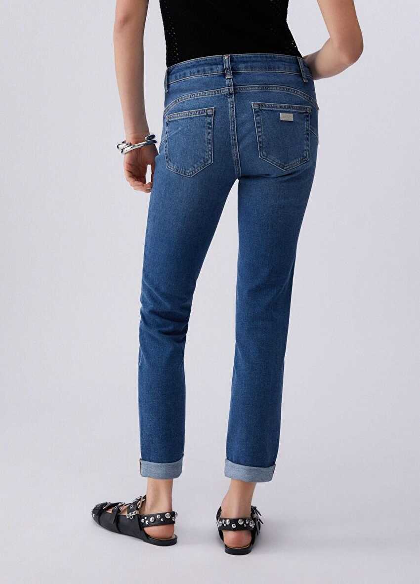 Skinny Fit Katlı Paça Denim Pantolon