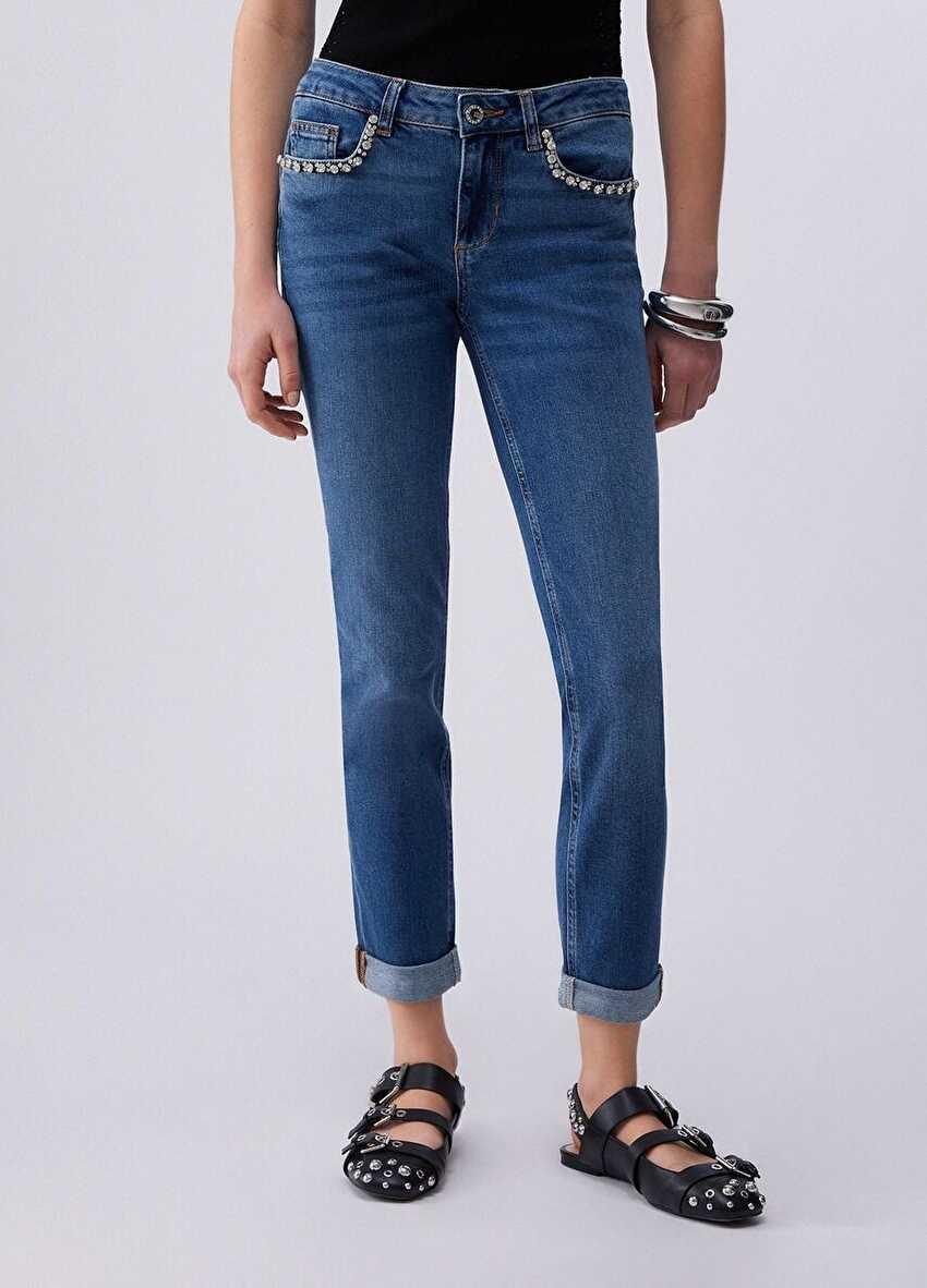 Skinny Fit Katlı Paça Denim Pantolon