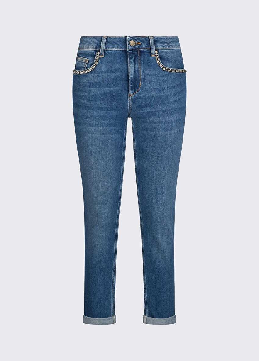 Skinny Fit Katlı Paça Denim Pantolon
