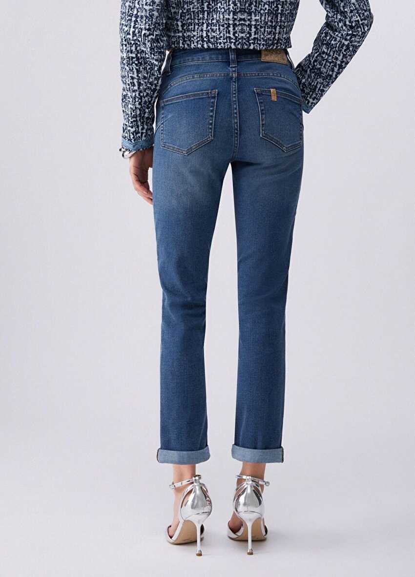 Mavi Katlamalı Paça Skinny Jean