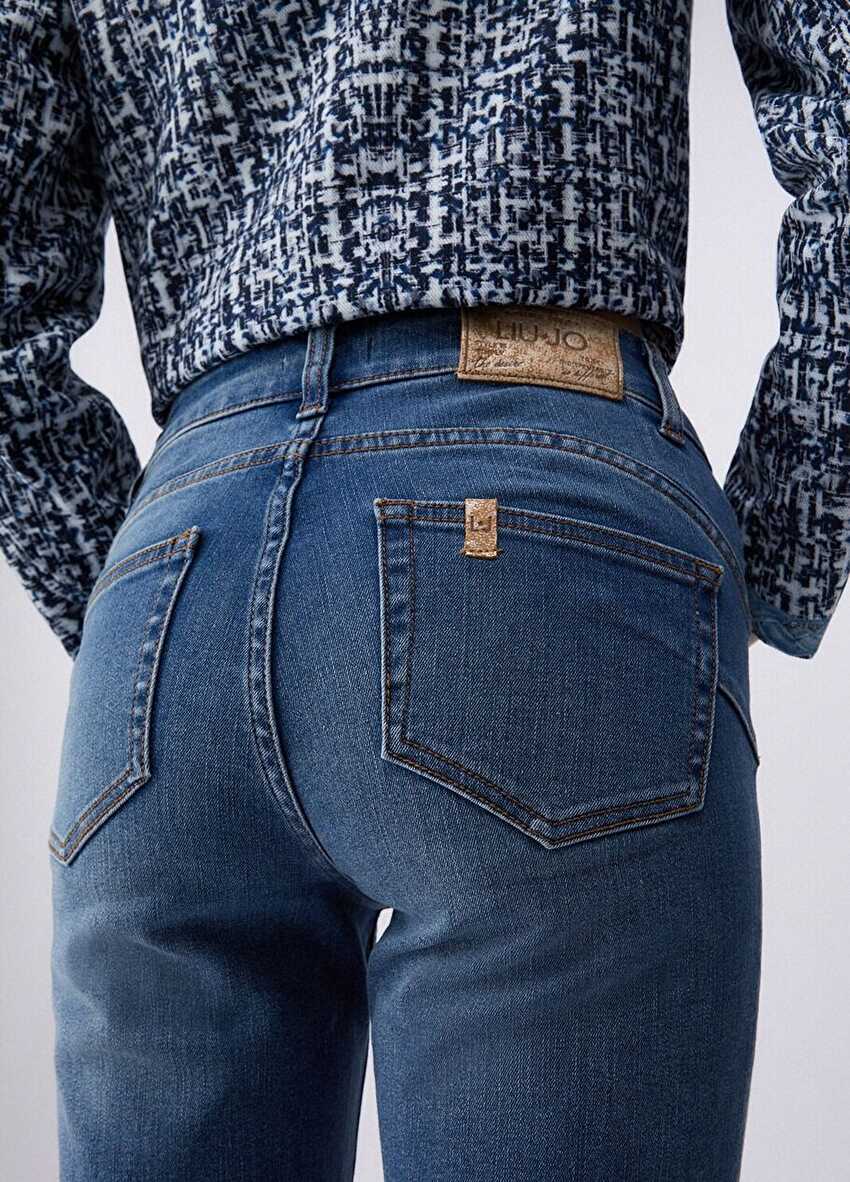Mavi Katlamalı Paça Skinny Jean