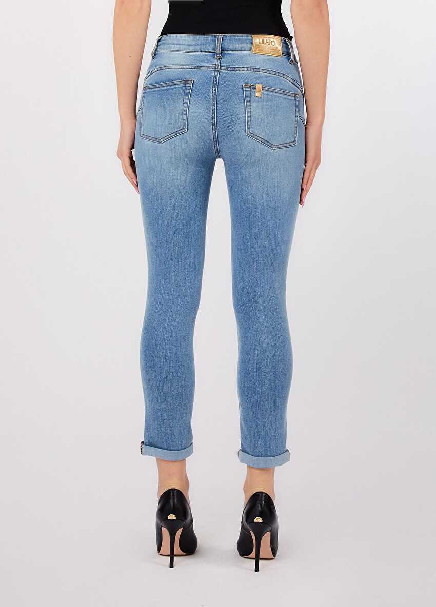 Açık Mavi Katlamalı Paça Skinny Jean