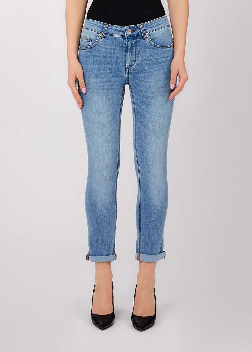 Açık Mavi Katlamalı Paça Skinny Jean