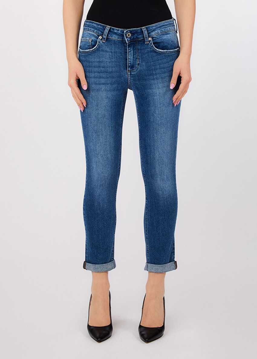 Koyu Mavi Katlamalı Paça Skinny Jean