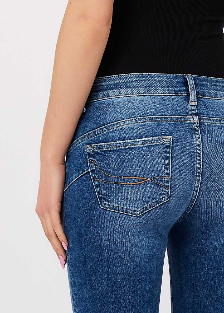 Koyu Mavi Katlamalı Paça Skinny Jean
