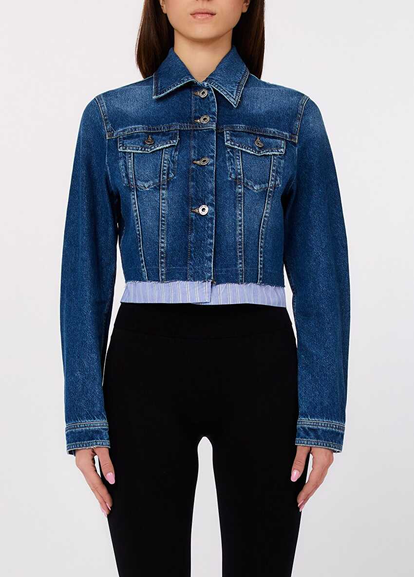 Şerit Detaylı Denim Ceket