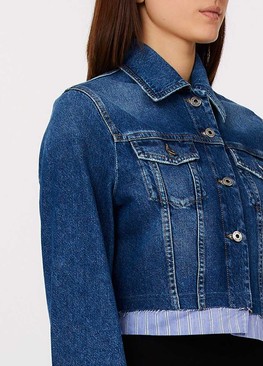 Şerit Detaylı Denim Ceket