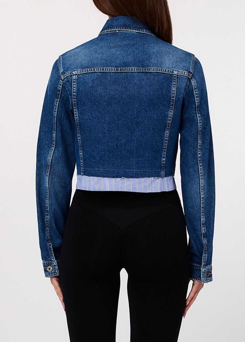 Şerit Detaylı Denim Ceket