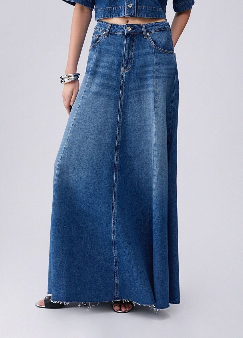 Açık Mavi Maxi Denim Etek
