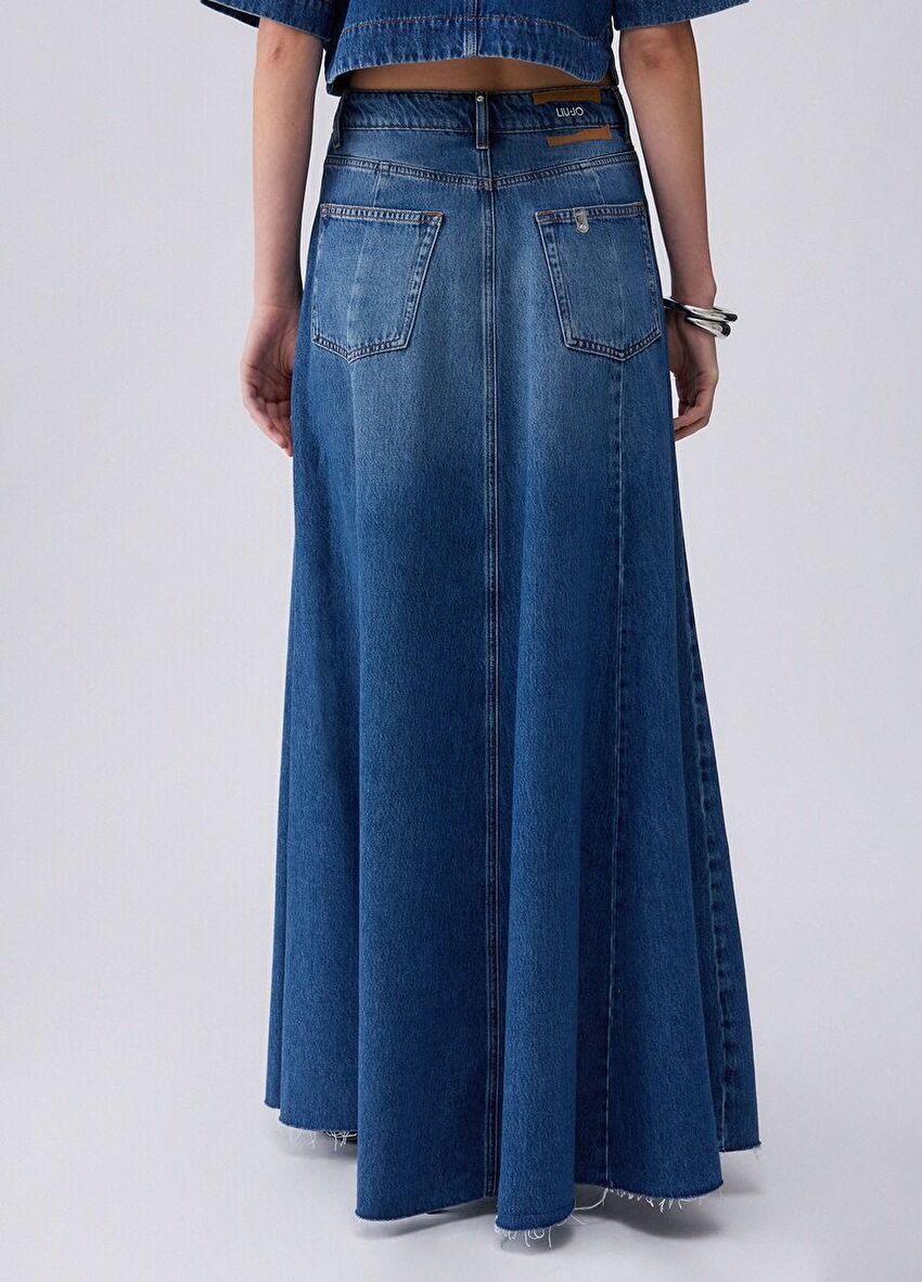 Açık Mavi Maxi Denim Etek