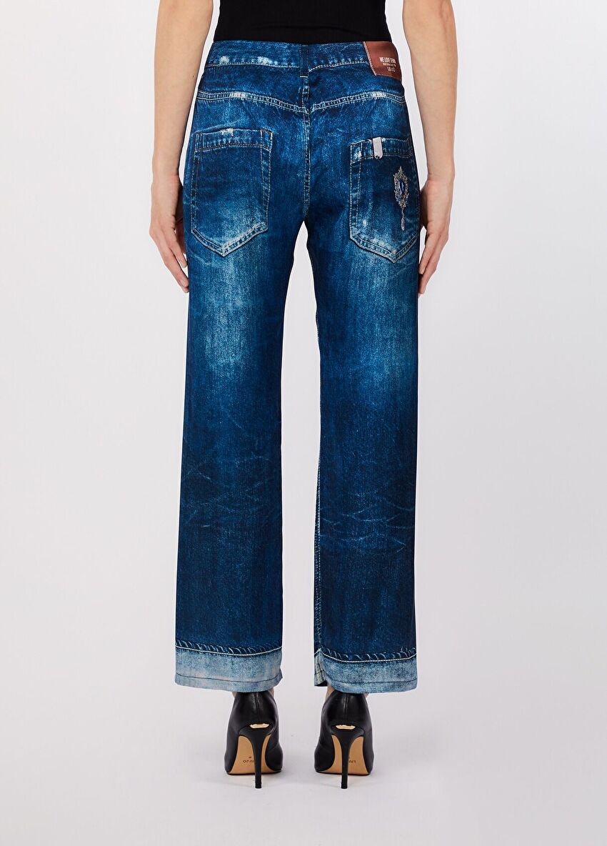 Dijital Taş Desenli Denim Pantolon