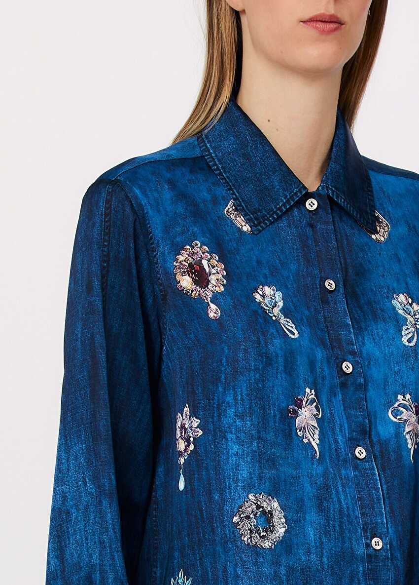 Baskılı Denim Gömlek