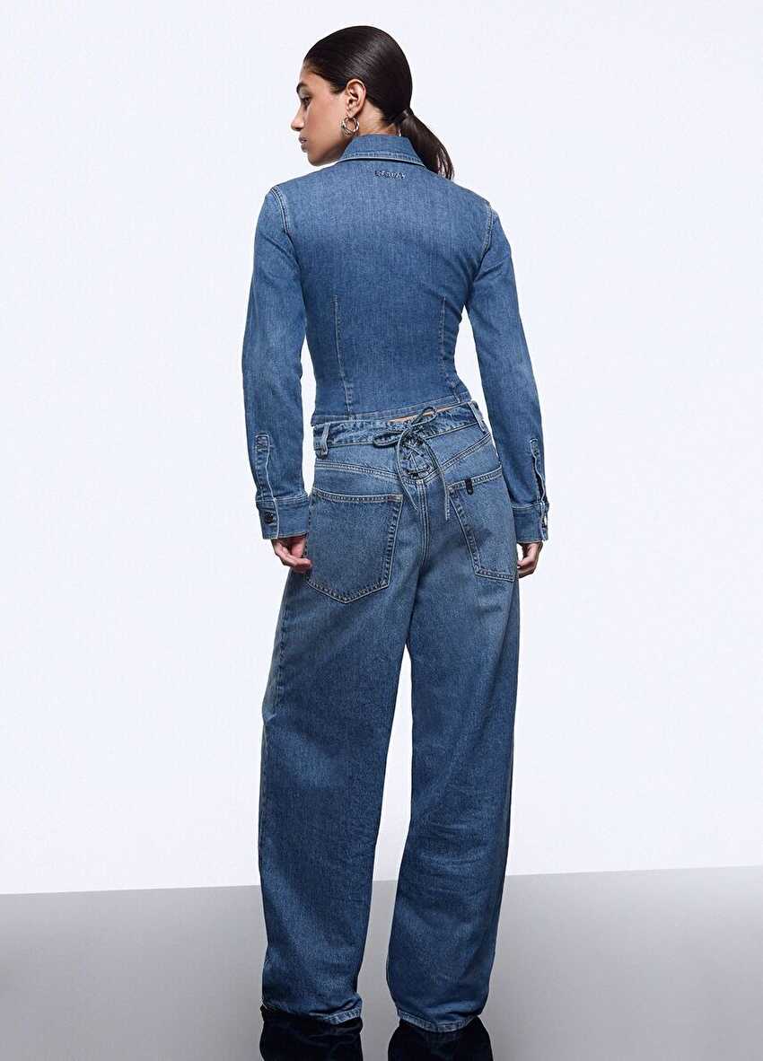 Bağcık Detaylı Denim Gömlek
