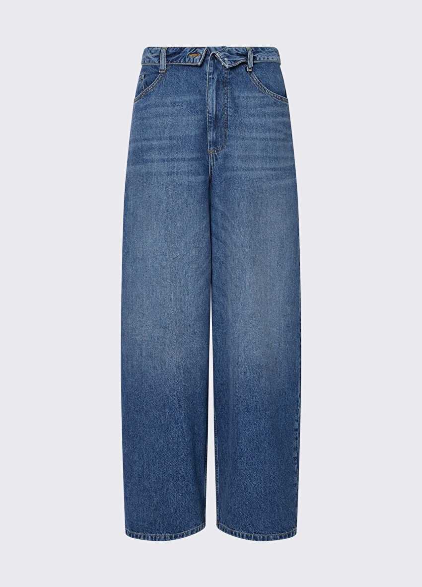 Bağcık Detaylı Wide Leg Jean Pantolon
