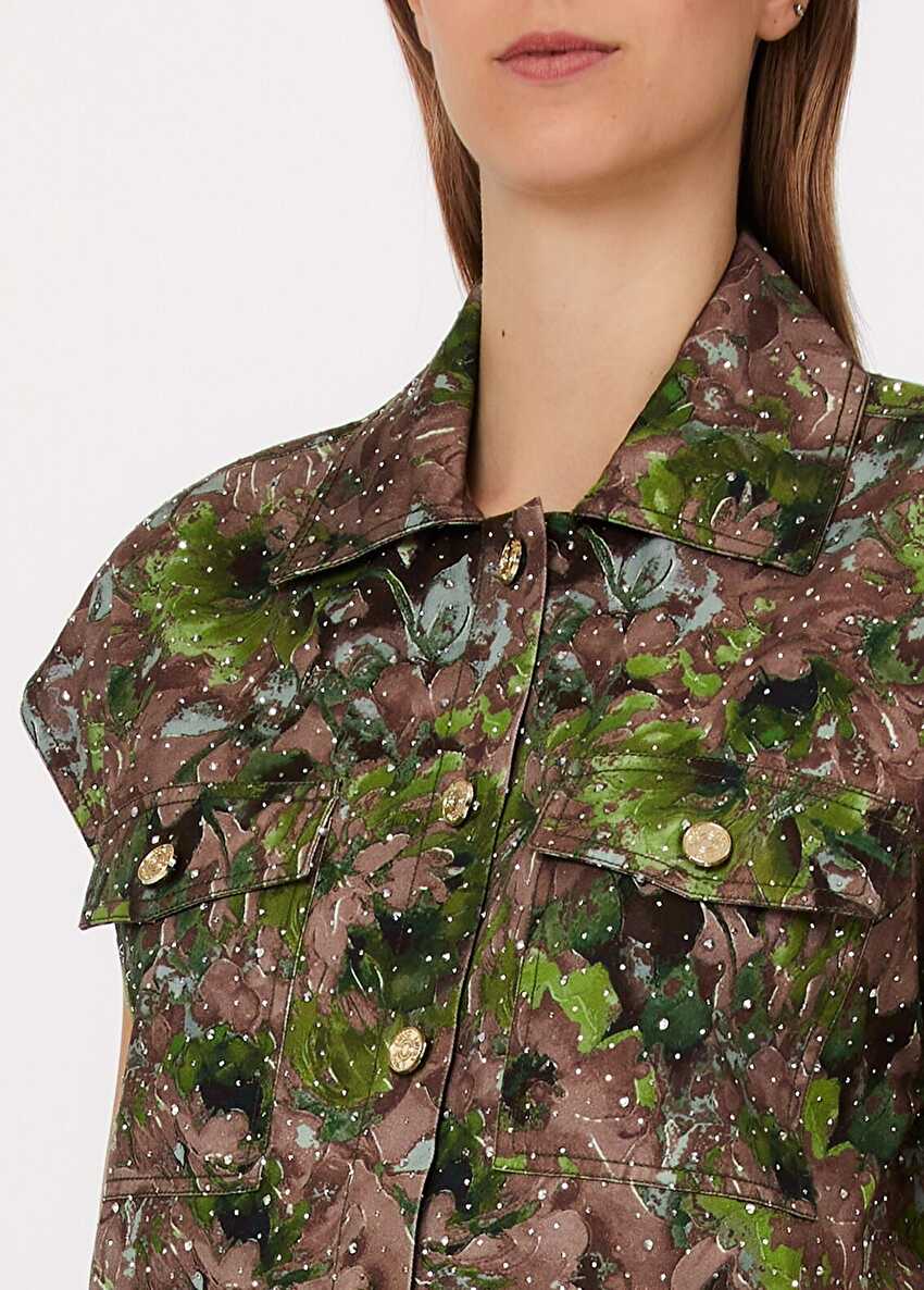Floral Desenli Denim Yelek