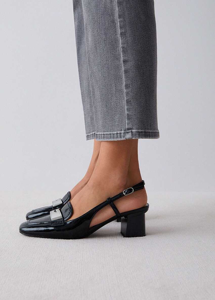 Rugan Slingback Logo Tokalı Topuklu Ayakkabı