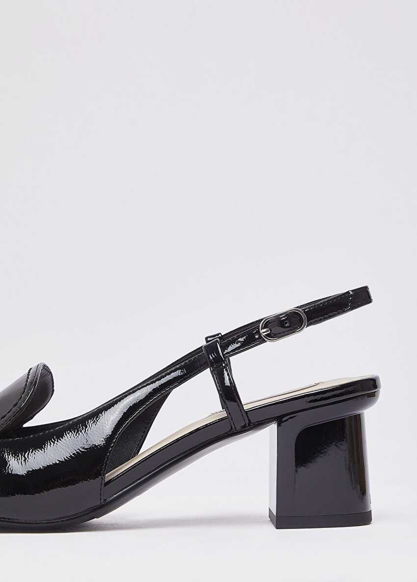 Rugan Slingback Logo Tokalı Topuklu Ayakkabı