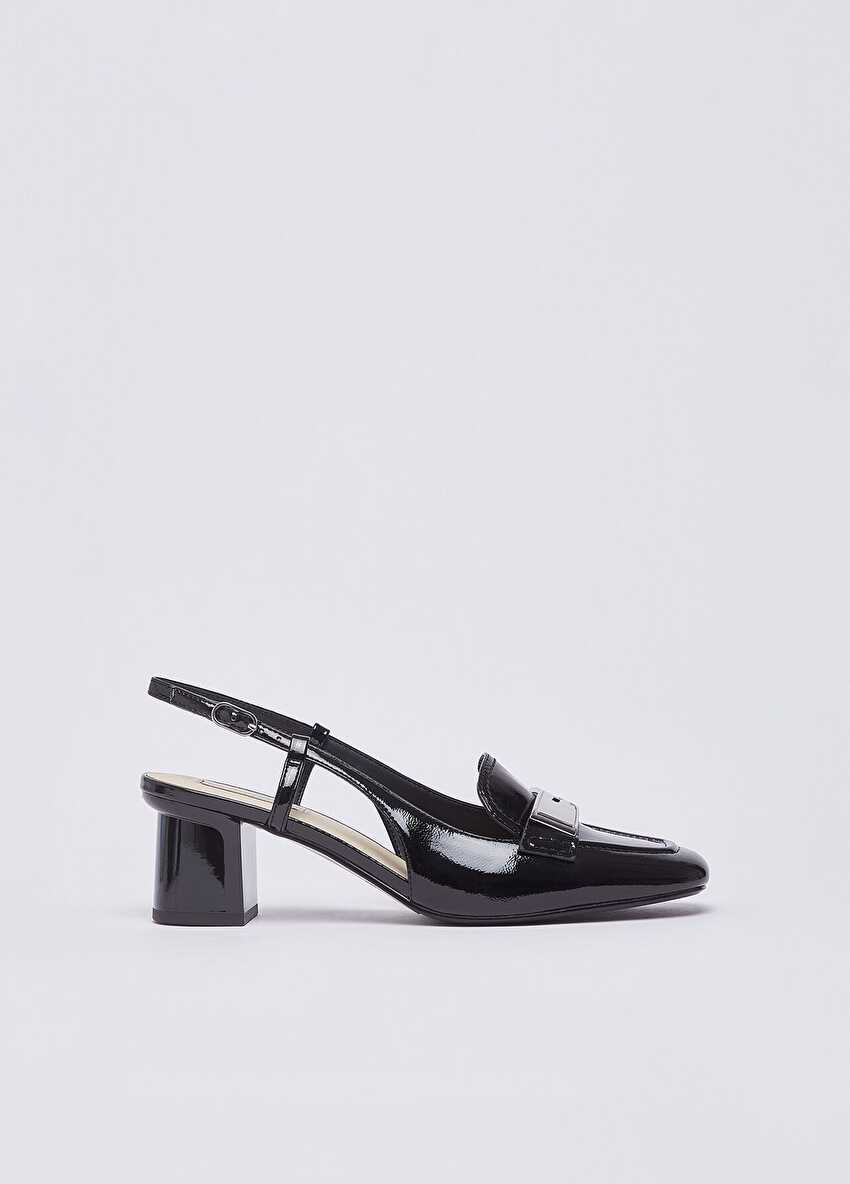 Rugan Slingback Logo Tokalı Topuklu Ayakkabı