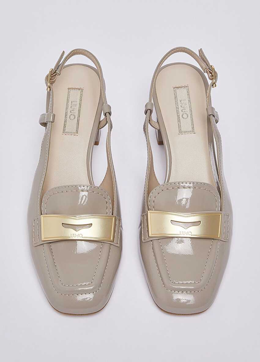 Rugan Slingback Logo Tokalı Topuklu Ayakkabı