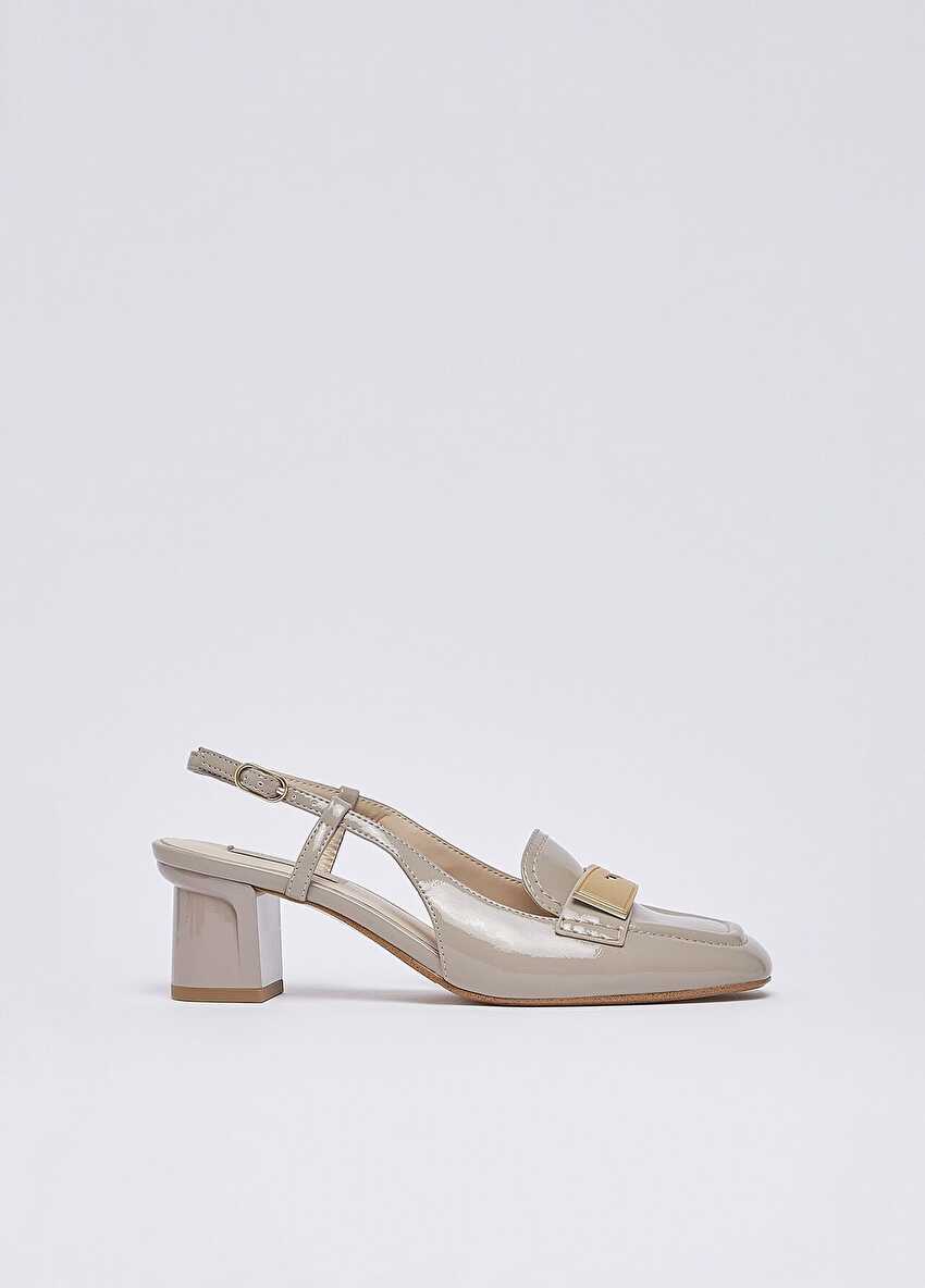 Rugan Slingback Logo Tokalı Topuklu Ayakkabı