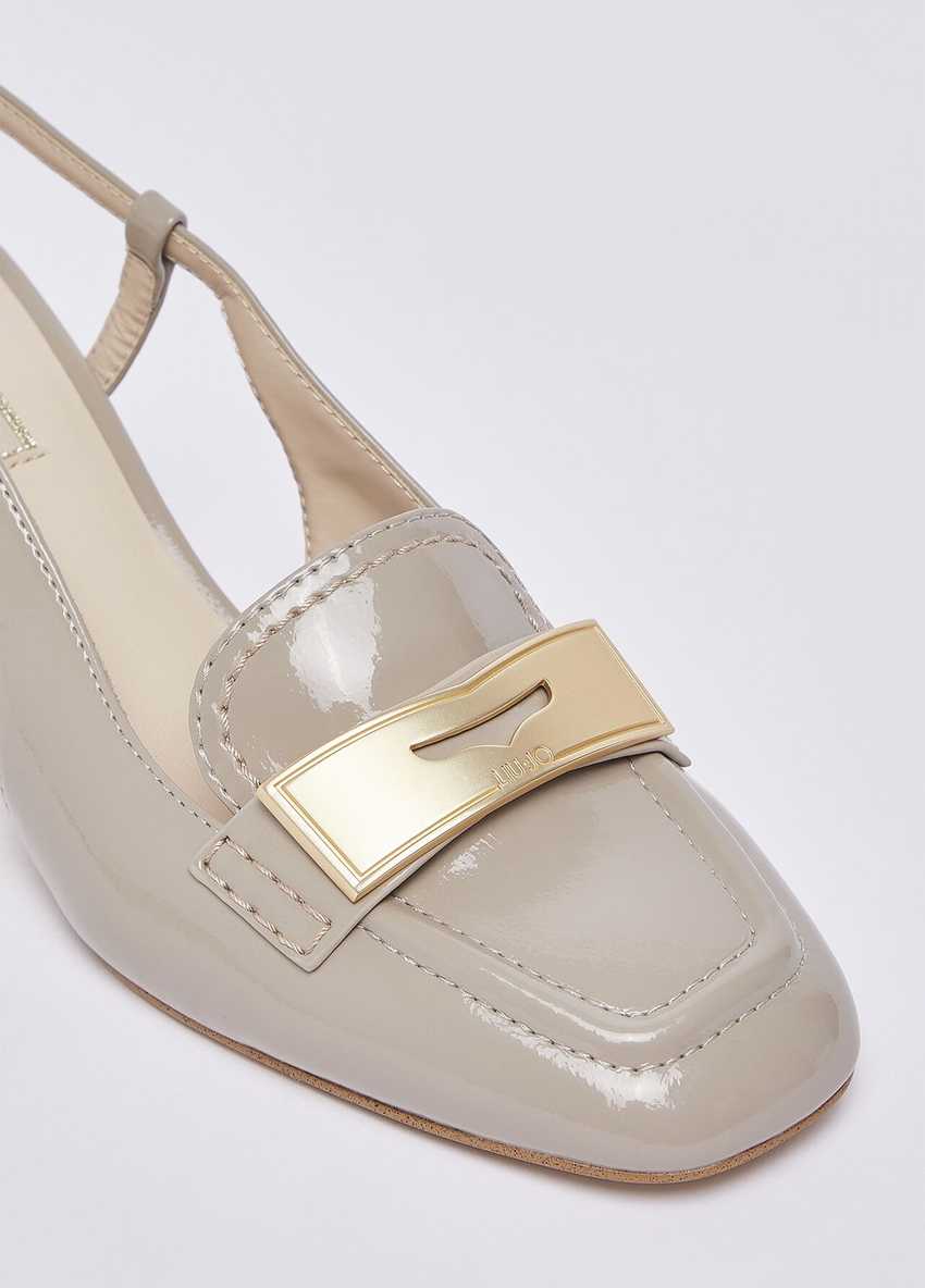 Rugan Slingback Logo Tokalı Topuklu Ayakkabı