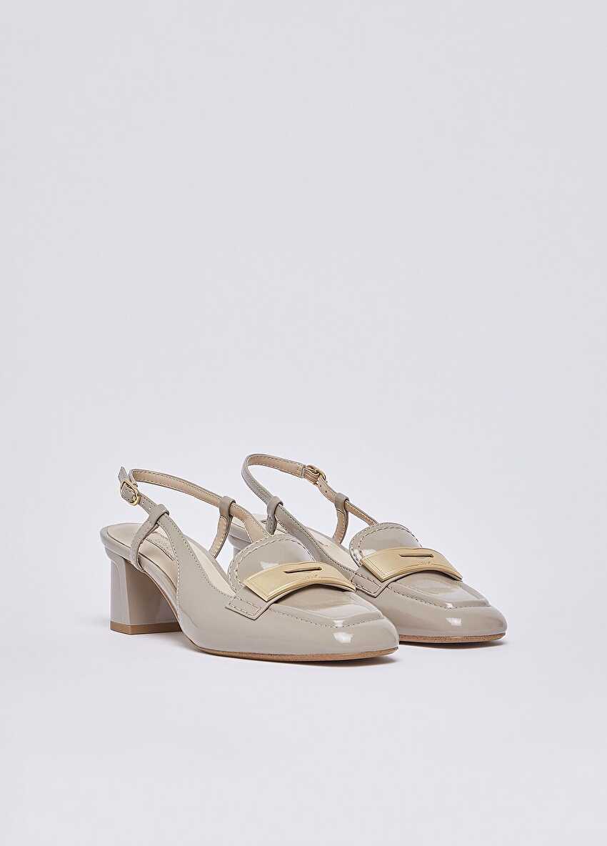 Rugan Slingback Logo Tokalı Topuklu Ayakkabı