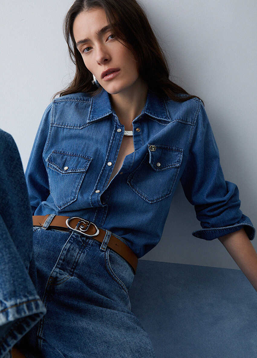 Çift Cepli Denim Gömlek