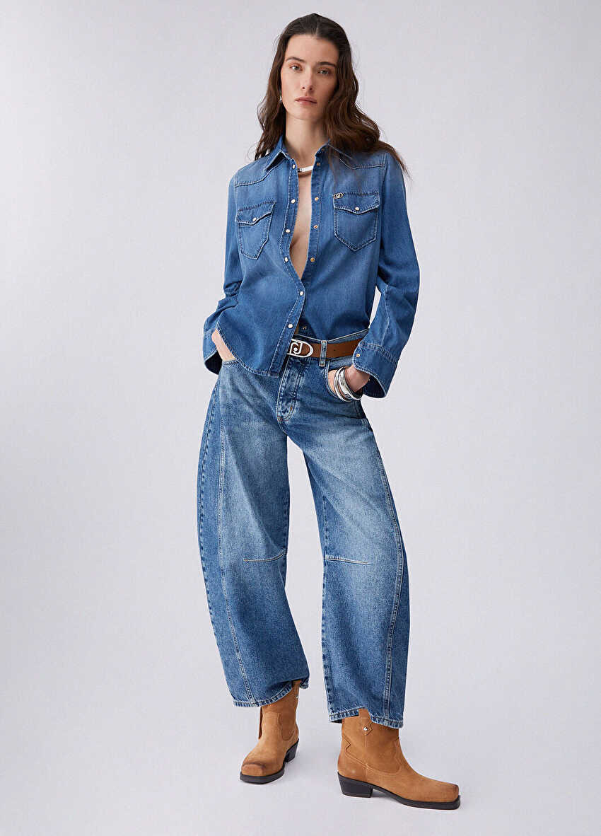 Çift Cepli Denim Gömlek