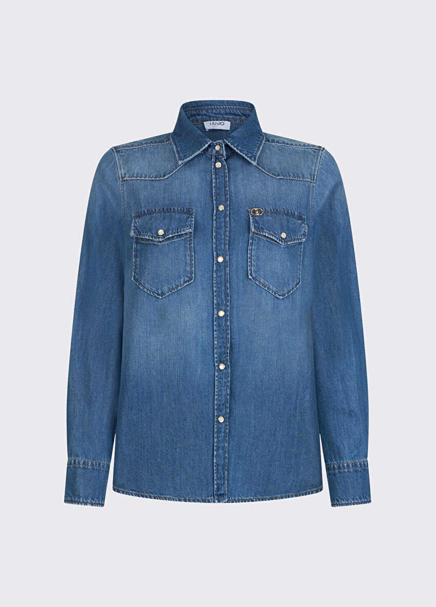 Çift Cepli Denim Gömlek