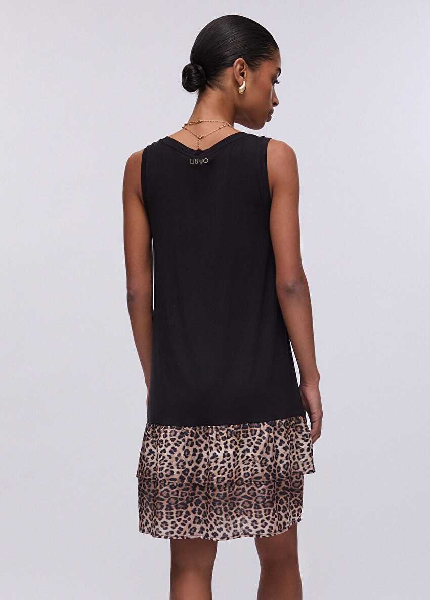 Leopar Desenli Fırfır Elbise