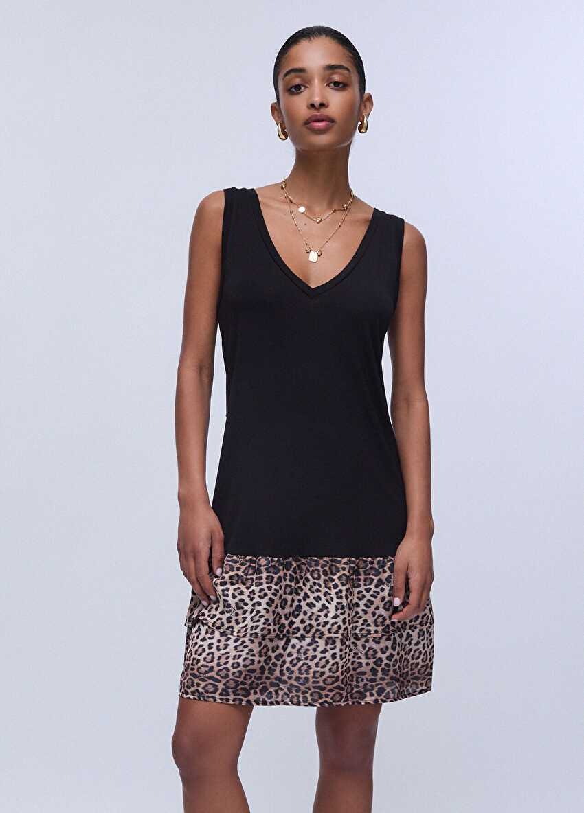Leopar Desenli Fırfır Elbise