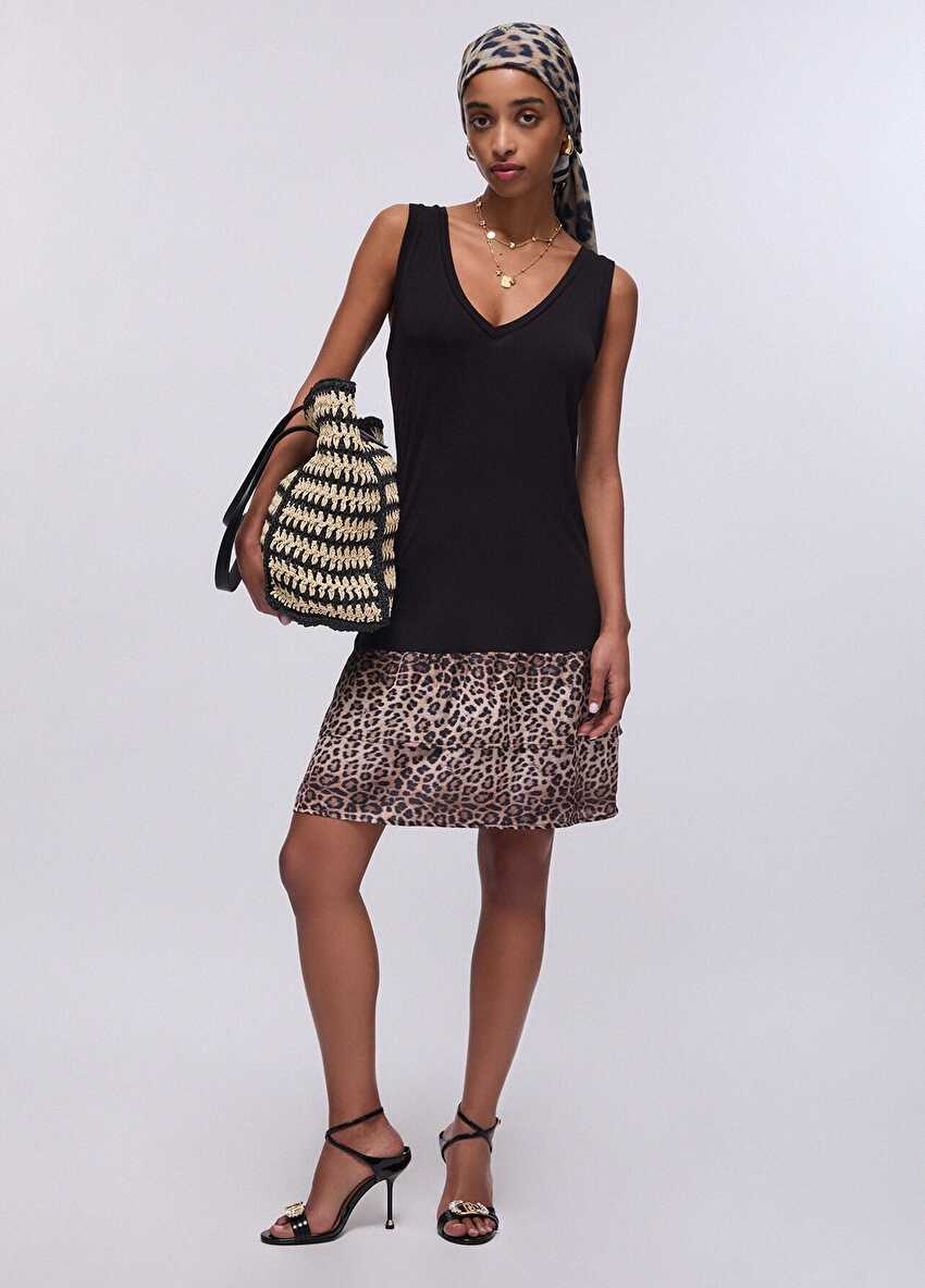 Leopar Desenli Fırfır Elbise