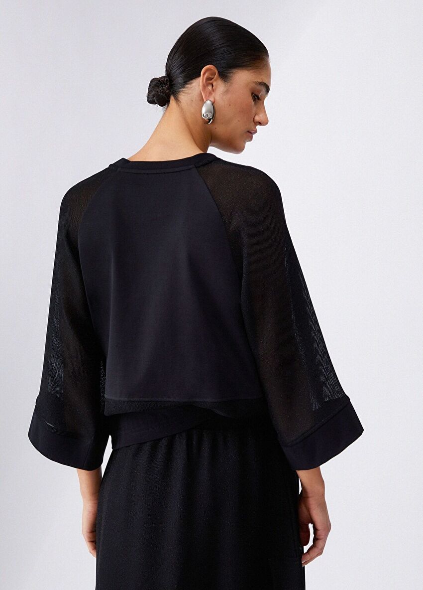 Siyah File Detaylı Sweatshirt