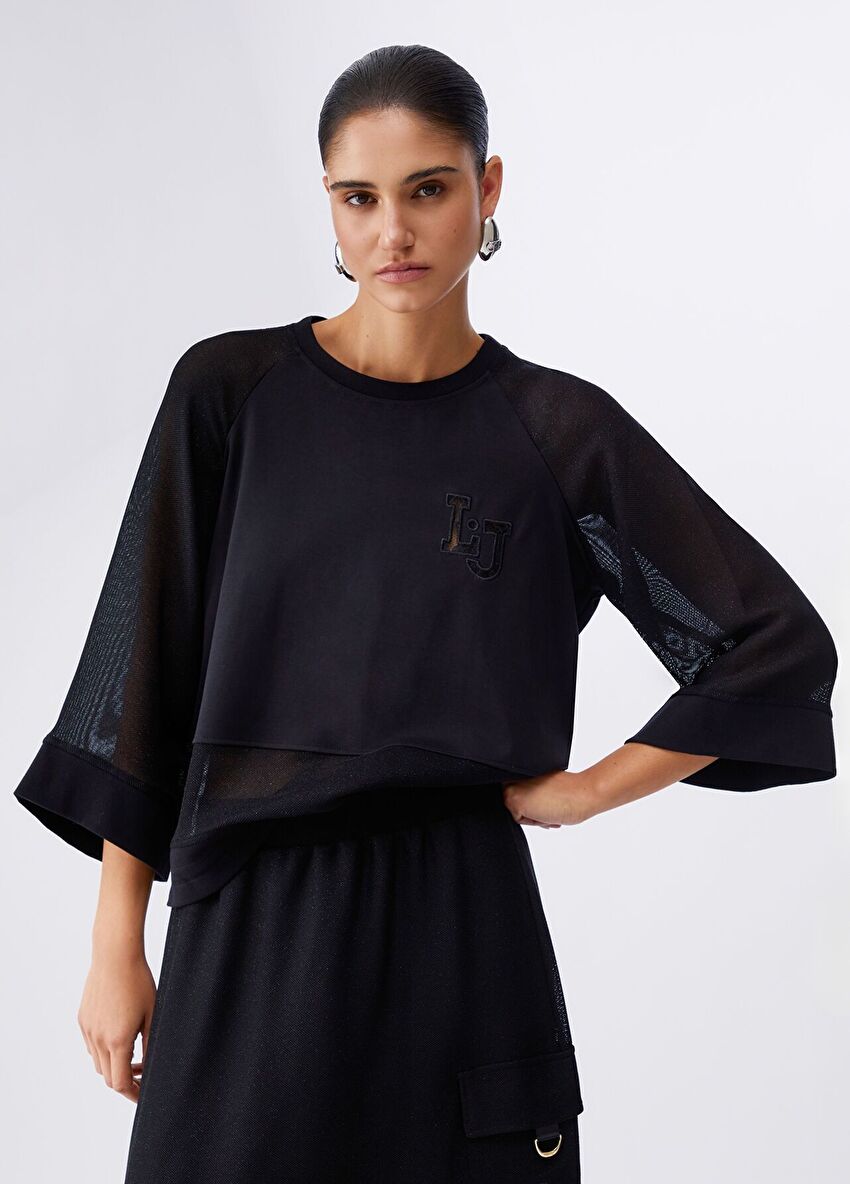 Siyah File Detaylı Sweatshirt