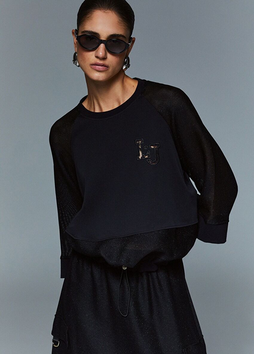 Siyah File Detaylı Sweatshirt