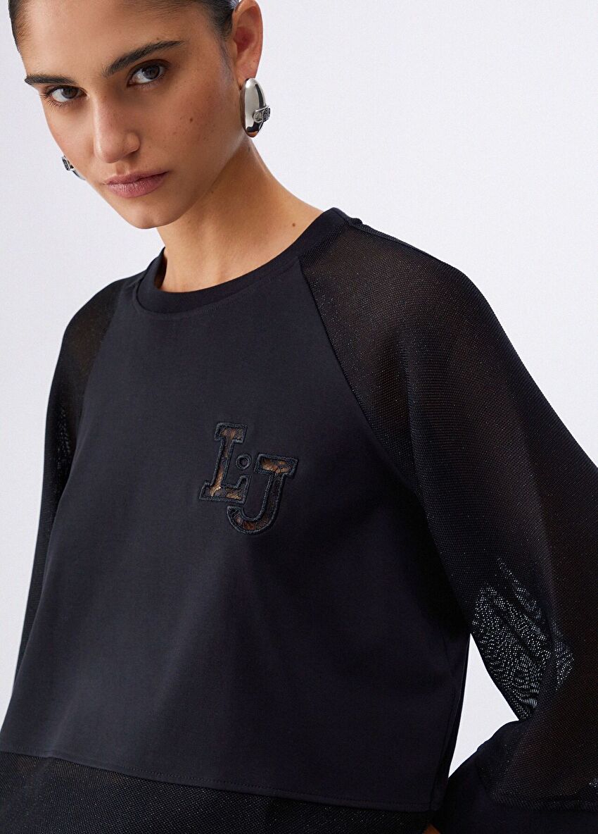 Siyah File Detaylı Sweatshirt