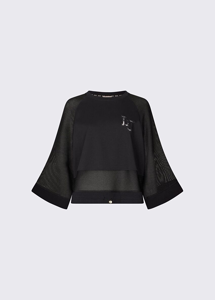 Siyah File Detaylı Sweatshirt
