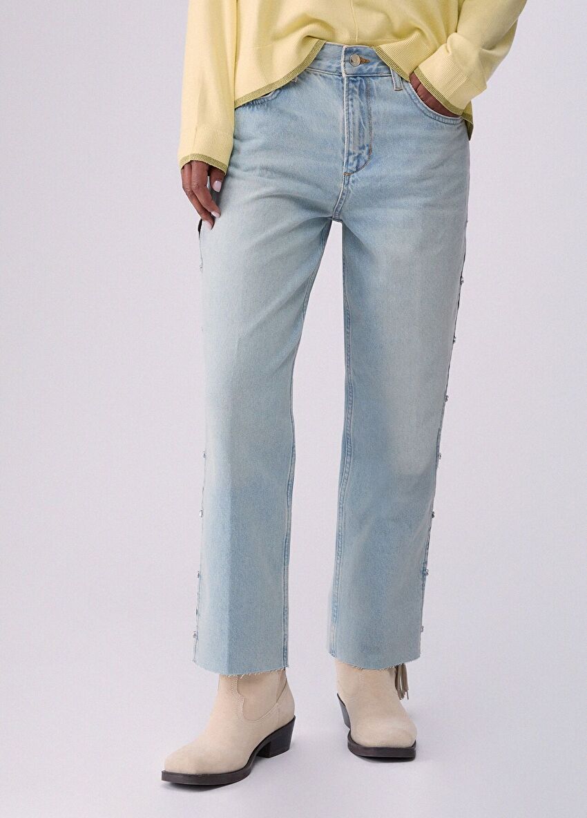 Straight Leg Taşlı Jean