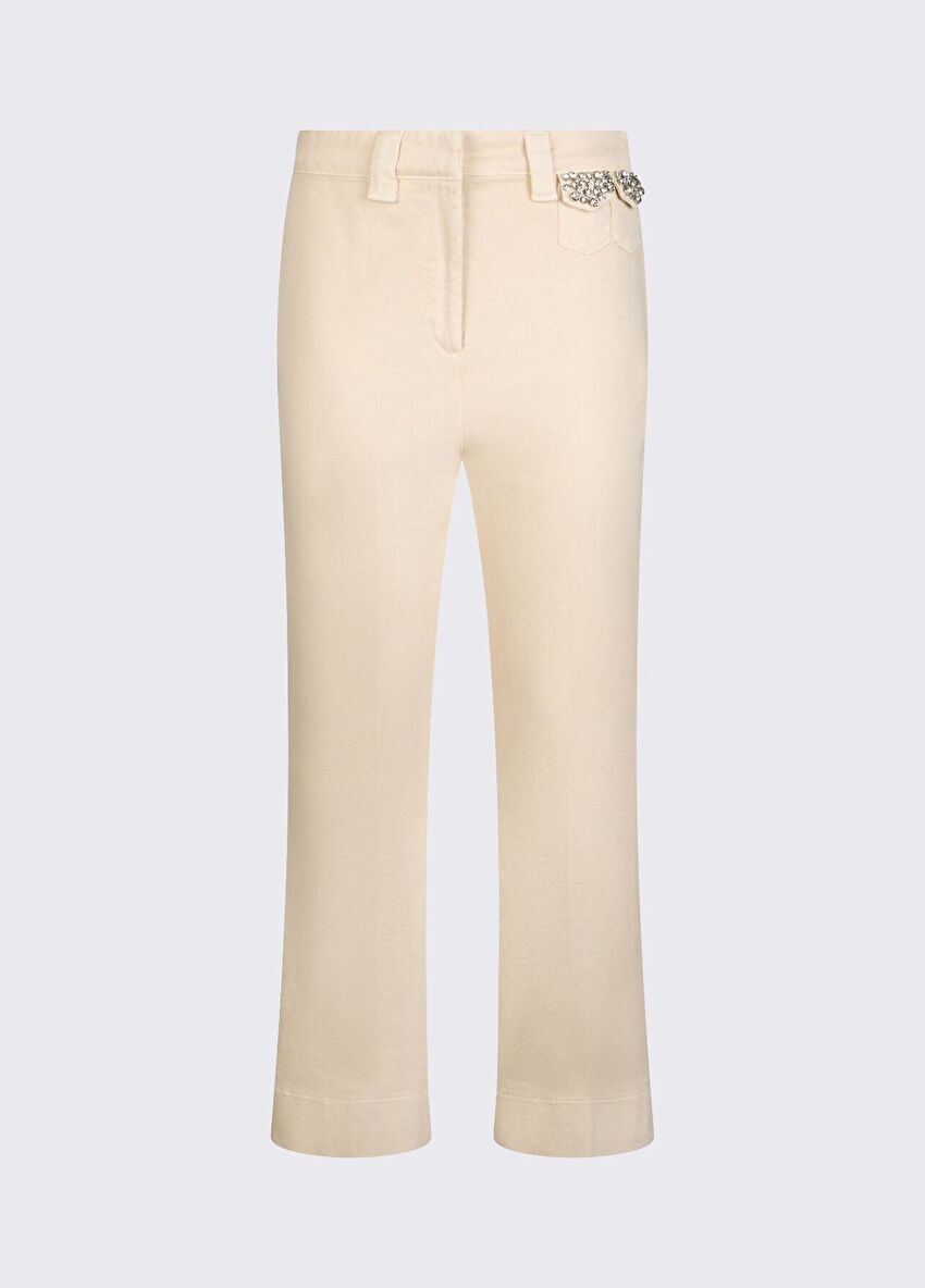 Taş Süslemeli Cropped Pantolon