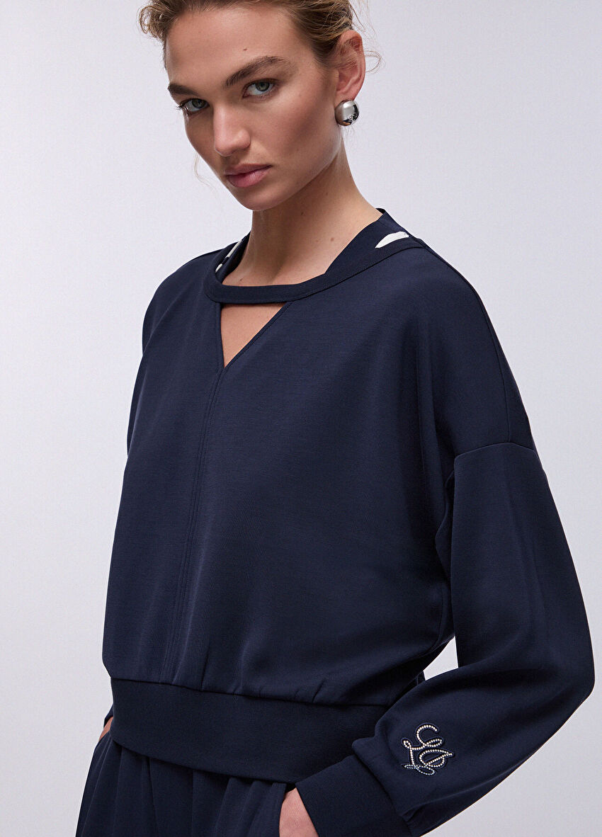 Lacivert Kesikli Sweatshirt